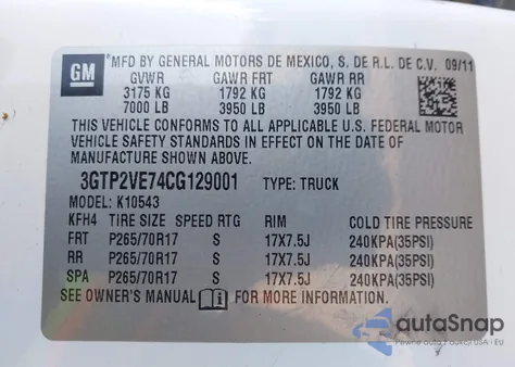 2012 GMC Sierra 1500 Sle z USA, uszkodzony, nr VIN 3GTP2VE74CG129001